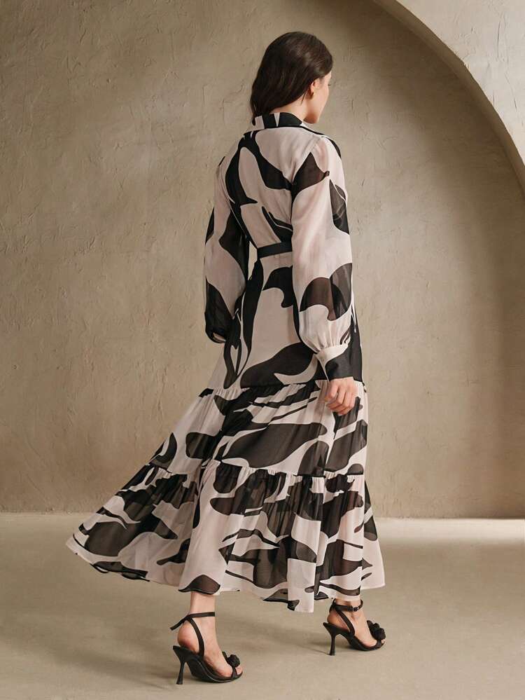 Spring New Women's Long Cinched Waist Waist Loose Fit Slimming Long Sleeve Dress