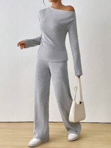 SHEIN Essnce Women's Plush Shoulder Strap Winter Warm Outfit - Grey - View 3