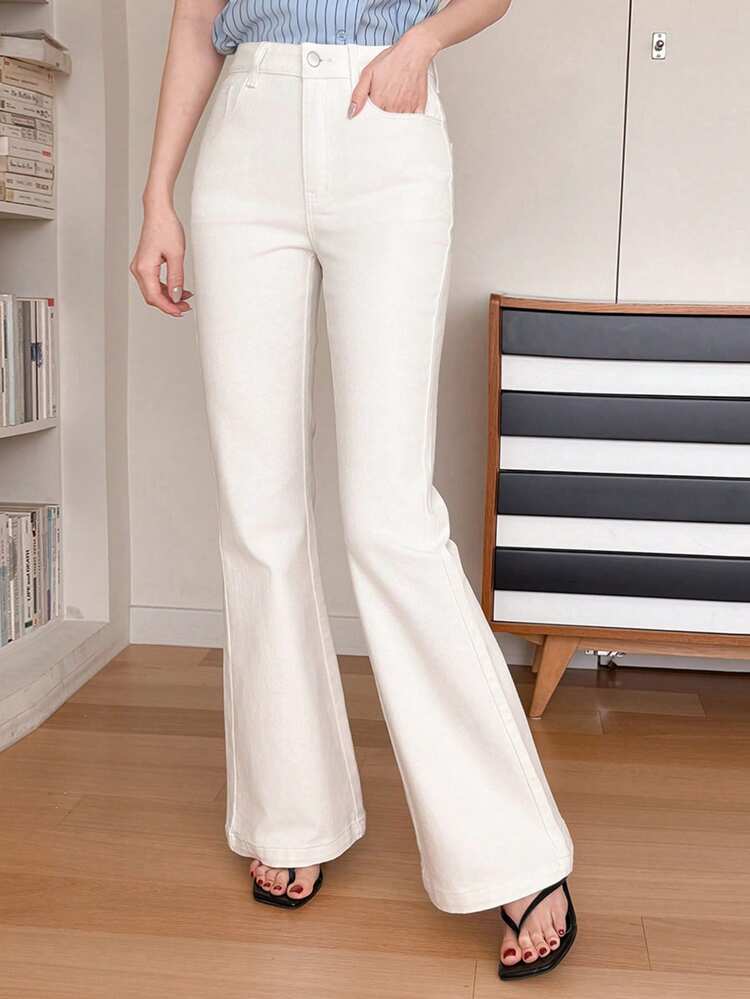 Women's Western Style Jeans - Solid Color Flare Leg Jeans