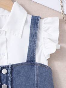 2pcs/Set Tween Girl White Cap Sleeve Dress With Distressed Denim Camisole, Casual & Semi-Formal Set For Spring/Summer,Holiday,Summer,Travel