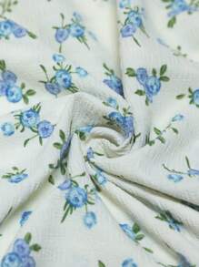 Aveloria Rosie Elegant Square Neck Romantic Blue Ditsy Floral Textured Flare Waist Long Sleeve Dress For Women Boho Vacation Fashionable Style All Over Print