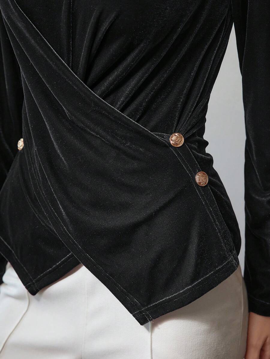 MOTF VELVET RUCHED SIDE T-SHIRT - Dark Grey - View 2