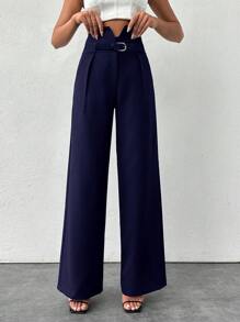 SHEIN Tall 高腰黑色开叉直筒裤 - 藏蓝色 - 查看 6