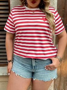 SHEIN VCAY Parte superior de punto de manga corta con bloques de color y rayas tipo bohemio, talla grande, estilo de verano