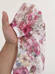 Flirla Valentine's Day Rose Print Lace Hollow Bowknot Camisole - Multicolor - View 7