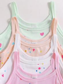 SHEIN 4pcs/Set Young Girl' Cute Floral Heart Star Print Camisole Underwear Set Toddler Girl Tank Tops Cute Tanks Tank Tops For Young Girls Girl Undershirts