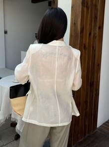 DAZY Women's Plain Front Button Closure Long Sleeve Pocket Casual Blazer Jacket,Fall Clothes Business Attire - Beige - View 3