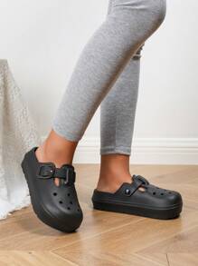 Cuccoo Women's Platform Hole Sandals, Black EVA Closed Toe Beach Slides Spring Shoes Spring Break Easter For Casual Beach Style - Black - View 2