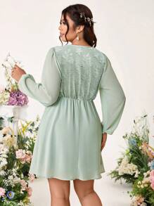 Allurite Lace Hollow Textured Fabric Splice V-Neck Dress, Wedding