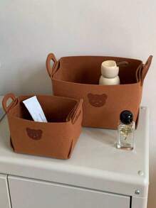1 szt. składany organizer do przechowywania kosz wykonany z filcu składany pojemnik do przechowywania pojemnik do przechowywania organizer śliczny biurkowy kosz do przechowywania z wzorem niedźwiedzia i uchwytami na przekąski, zabawki, kosmetyki (brązowy)
