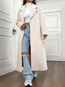 SHEIN Unity Abrigo de mujer con solapa, cuello abierto y hombros caídos - Albaricoque - Ver 1