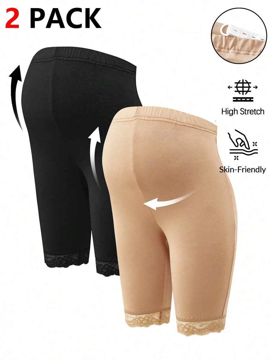 SHEIN Quần legging bà bầu màu trơn ren chắp vá ôm vừa vặn thường ngày - Nhiều màu - Xem 1