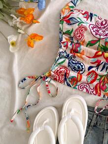 Soleia 女式全新度假抽绳领设计背心