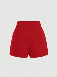 SHEIN MOD Women's Elegant Commuter Studded & Rhinestone Decor Side Slit Skirt - Red - View 2