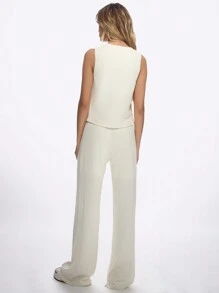 MISSGUIDED Conjunto elegante de colete com botões frontais e palazzo de pernas largas, traje profissional de negócios, sem mangas, conjunto de terno formal de escritório, verão e primavera - Bege - Ver 2