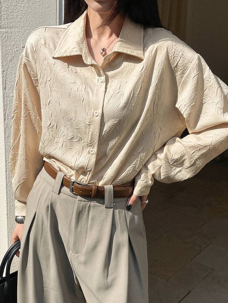Women's Loose Textured Fabric Long Sleeve Casual Blouse, Summer