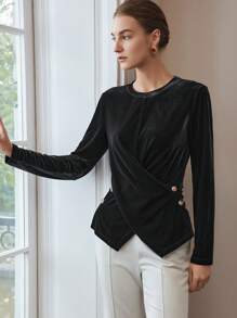 MOTF CAMISETA DE TERCIOPELO CON PLIEGUES LATERALES - Gris Oscuro - Ver 8
