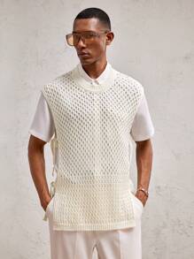 AKNOTIC Party Men's Oversized Round Neck Loose Knit Pullover, Suitable For Everyday Wear - Apricot - View 5