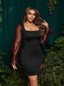 SHEIN Belle Plus Size Valentine's Day Heart Sexy Slit Backside Bodycon Mini Dress - Black - View 5