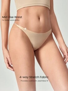 GLOWMODE 2 Packs Lightweight Invisible Flex Seamless Fit Mid-Rise Waist T-String Thong Underwear Daily Wear - Apricot - View 4
