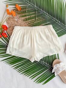 SHEIN Unity Short décontracté taille-ceinture de couleur unie pour femmes - Nude - Voir 2
