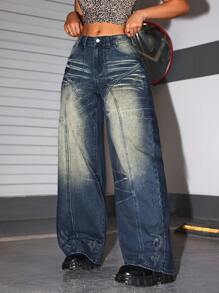 SHEIN ICON Women's Pockets Loose Fit Flare Leg Casual Versatile Jeans - Blue - View 5