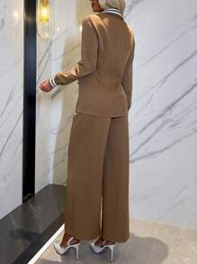 Xyvia Women's Striped Lapel Long Sleeve Blazer & Pants Business/Work Suit Set