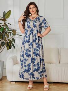 Lacomfia Váy xếp ly gỗ thanh lịch cỡ lớn cổ điển - Màu xanh lam - Xem 3