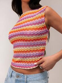 Forever 21 春季海滩度假彩色波浪条纹紧身无袖女式背心