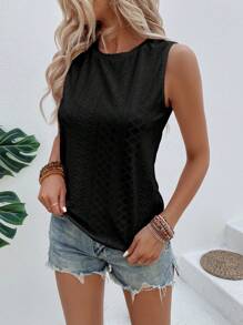 SHEIN LUNE Women's Solid Color Round Neck Sleeveless Simple Casual Top - Black - View 3