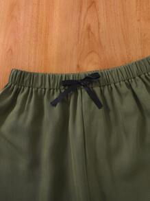 SHEIN 2 件青少年女孩白色针织蝴蝶印花 T 恤和腰带蝴蝶工装裤套装，适合居家、休闲、节日、午餐、音乐节、郊游、春夏 - 軍綠色 - 查看 6