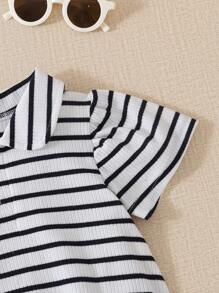 SHEIN Baby Girls' Fashionable Short Sleeve Striped Bodysuit, Summer Style - Multicolor - View 2