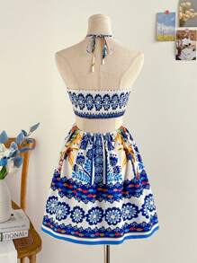Soleia Vestido mini de mujer escote halter sin espalda, informal para vacaciones