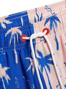 Surfspeed Men's Contrast Color Patchwork Coconut Tree Print Casual Beach Shorts Men Swim Trunks - Multicolor - View 3