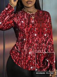 Maweii Maglietta casual casual da donna oversize con stampa casuale a paillettes, manica lunga