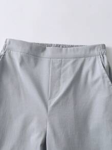 2pcs Tween Boy Gentleman Patchwork Pocket Short Sleeve Shirt With Long Pants Outfit, Suitable For Outing, Gathering, Party, Holiday - White - View 4