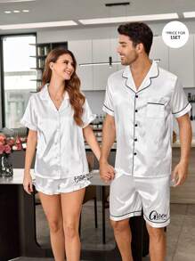 CoupledUp Men's Faux Silk Printed Pajama Set With Open Front