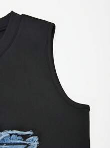 SHEIN Explorewe Tween Girls Round Neck Bodycon Star Embroidery Mini Dress - Black - View 6