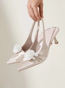 CUCCOO CHICEST Floral Pearl Decor Open Back Pointed Toe High Heel Sandals For Women Spring Break Easter Prom Heels