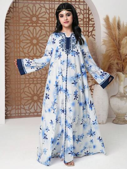 Vestido de manga larga con estampado floral para niña adolescente