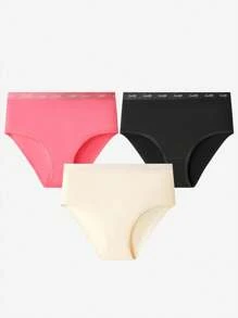 LUVLETTE Plus 3 条装透气柔软棉质基础款高腰三角裤女士内裤套装
