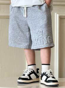 SHEIN Young Boys' Casual College Style Letter Print Comfortable Versatile Shorts For Spring & Summer - Grey - View 1