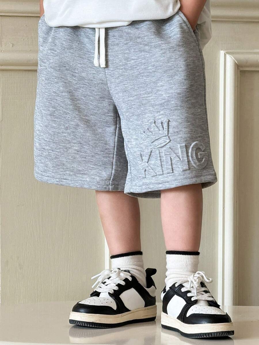 SHEIN Young Boys' Casual College Style Letter Print Comfortable Versatile Shorts For Spring & Summer - Grey - View 1