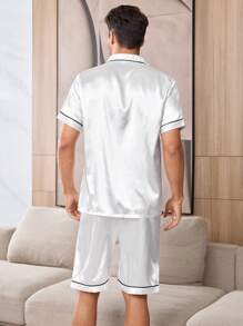 CoupledUp Men's Faux Silk Printed Pajama Set With Open Front