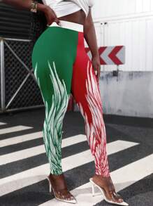 INAWLY Solva Mexico Color Block Wing Print Graphic Leggings Pants