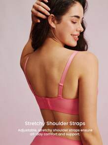 LUVLETTE 女士内衣休闲曲线半罩杯聚拢透气钢圈性感无衬里粉色蕾丝优雅网眼迷你文胸新娘内衣