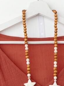 EMERY ROSE Plus Size Bohemian Style 3/4 Sleeve Linen Blend Shirt - Red - View 3