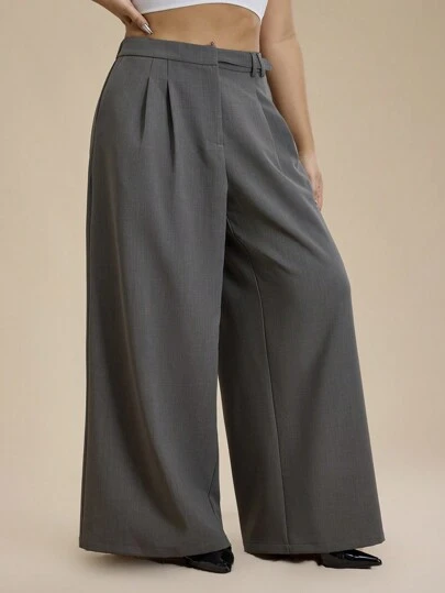 Forever 21 Plus Size Solid Color Pocket Pleated Minimalist Casual Loose Suit Pants