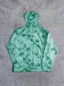 SHEIN EZwear 大码全印花极简卫衣，休闲日常套头衫，秋季款 - 綠色 - 查看 2