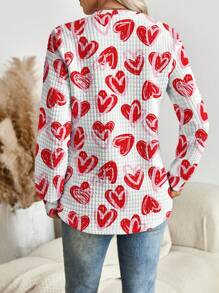 SHEIN LUNE 情人节心形图案圆领衬衫 - 彩色 - 查看 2